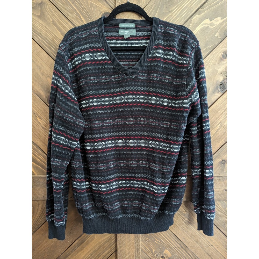 Lyle & Scott Sweater Men's L Long Sleeve  V-Neck Knit Scotland Grandpa Core